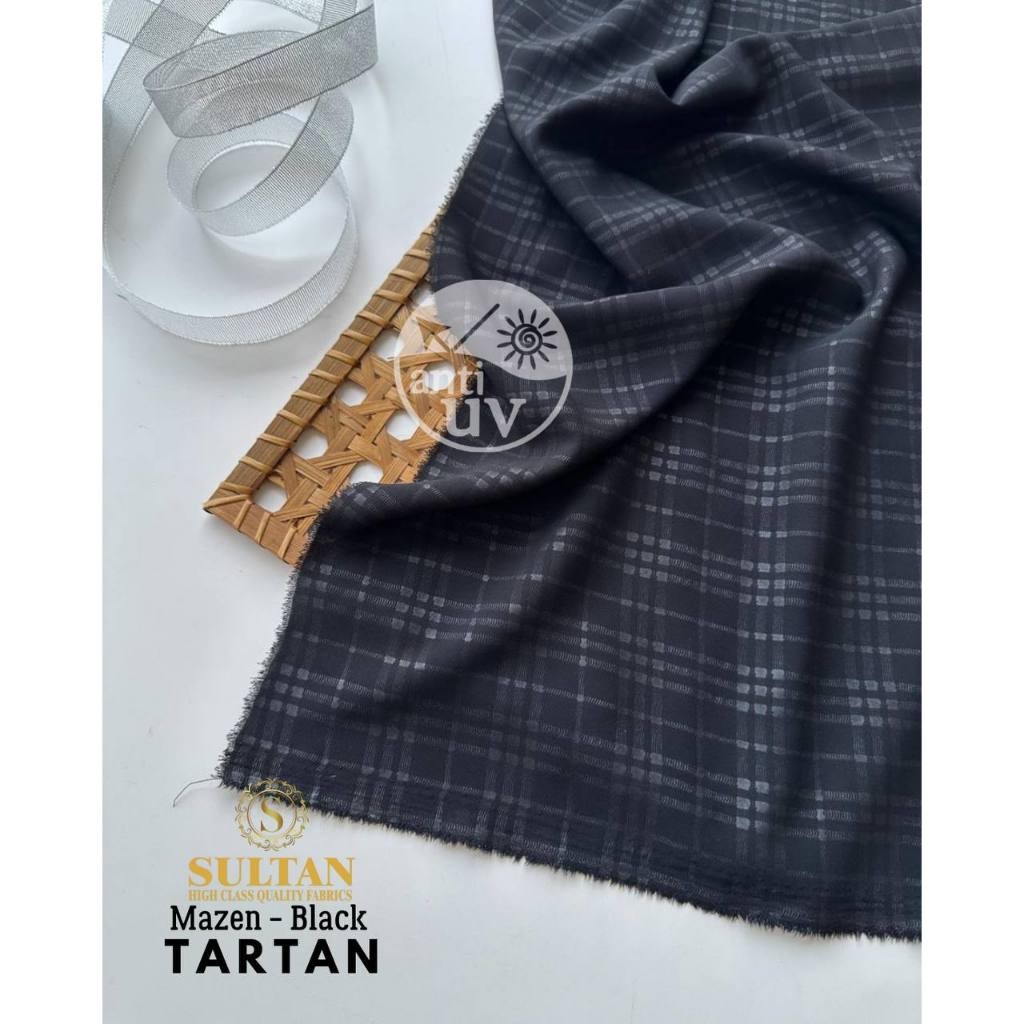 50CM MAZEN (MARZAN) EMBOS TARTAN JET BLACK (HITAM NORMAL) ANTI UV KAIN ABAYA SULTAN