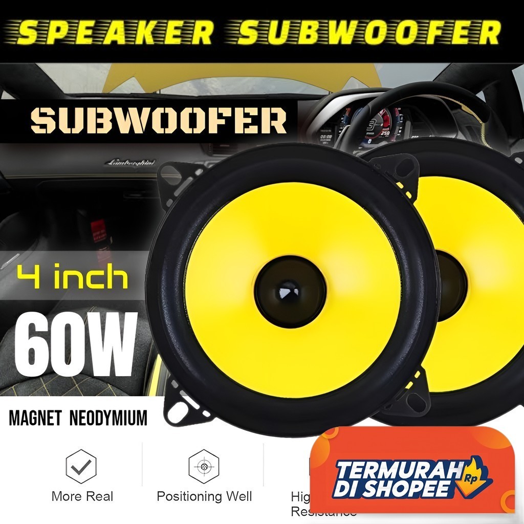Speaker Subwoofer Speaker Mobil HiFi 4 Inch 60W 2 PCS Stereo Magnet Neodymium Besar