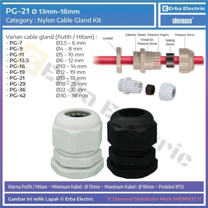 

MU99 Cable Gland PG-21 Pelindung Jalur Kabel Gland PG21 Original Shemsco - Hitam