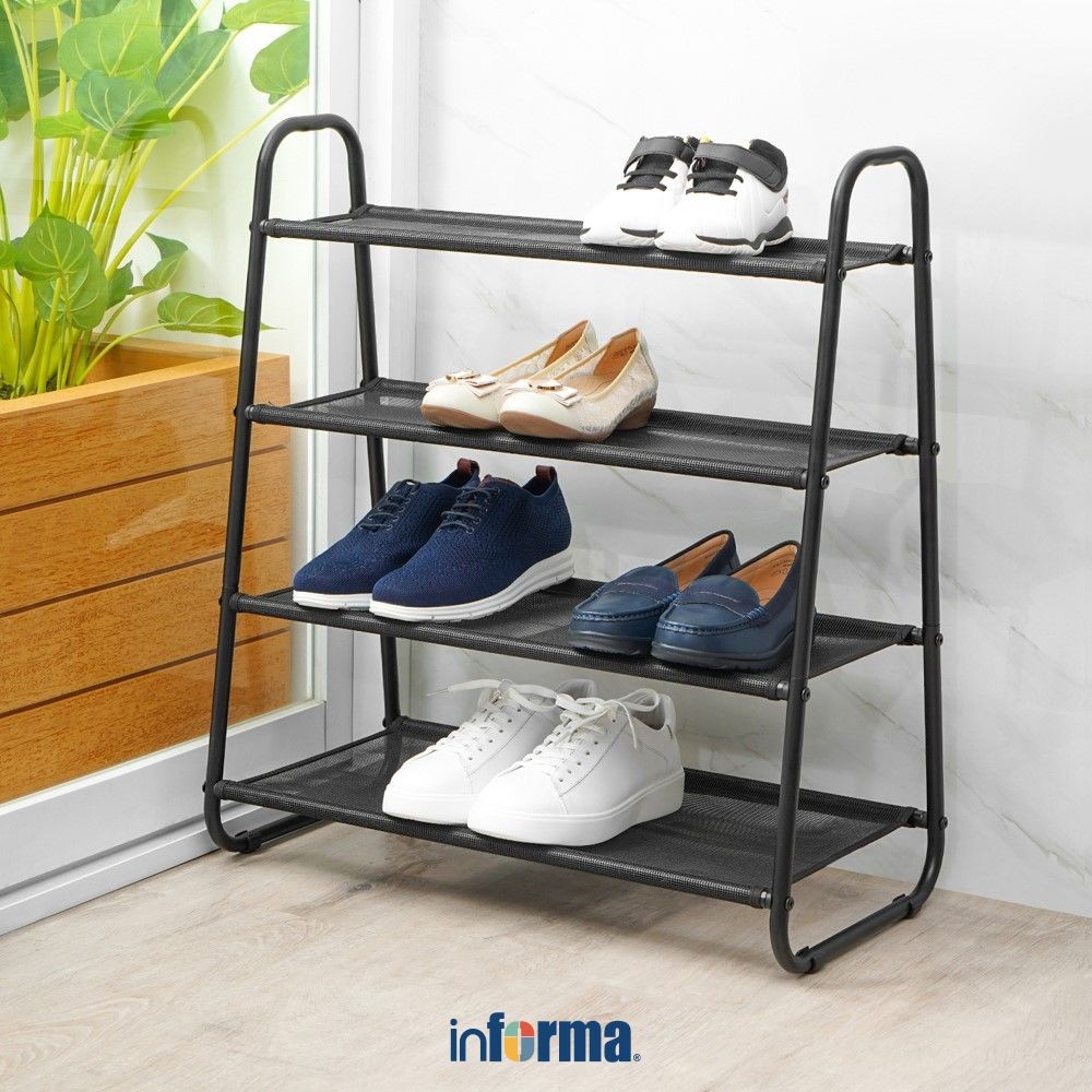 Informa Benneth Rak Sepatu 4 Tingkat - Hitam Shoe Rack Organizer Sandal Sepatu Kabinet Alas Kaki Tem