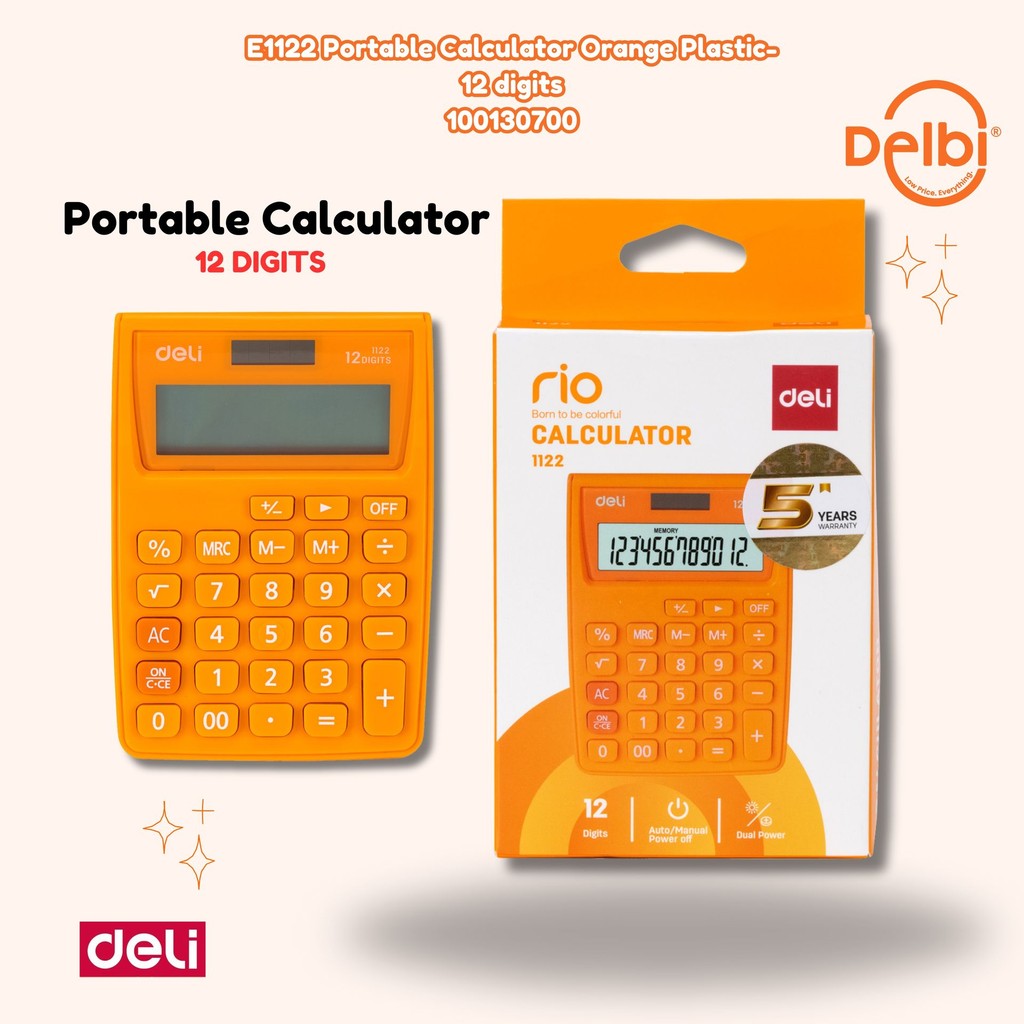 

Deli Kalkulator Portable 12 digit Layar LCD Besar Jelas Garansi 3 Tahun E1122 Portable Calculator Orange & Blue Plastic-12 digits KALKULATOR