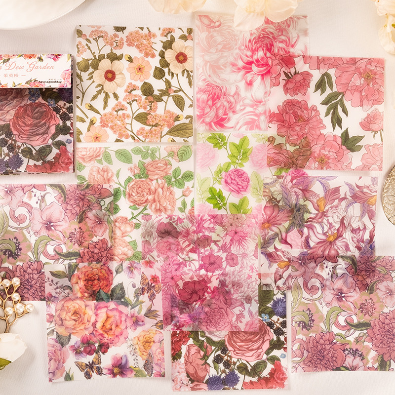 

30Pcs Pink Petals Stickers Material Paper Floral Garden Literary Flowers Hand Account Gift Handbook Decorative Base Scrapbooking