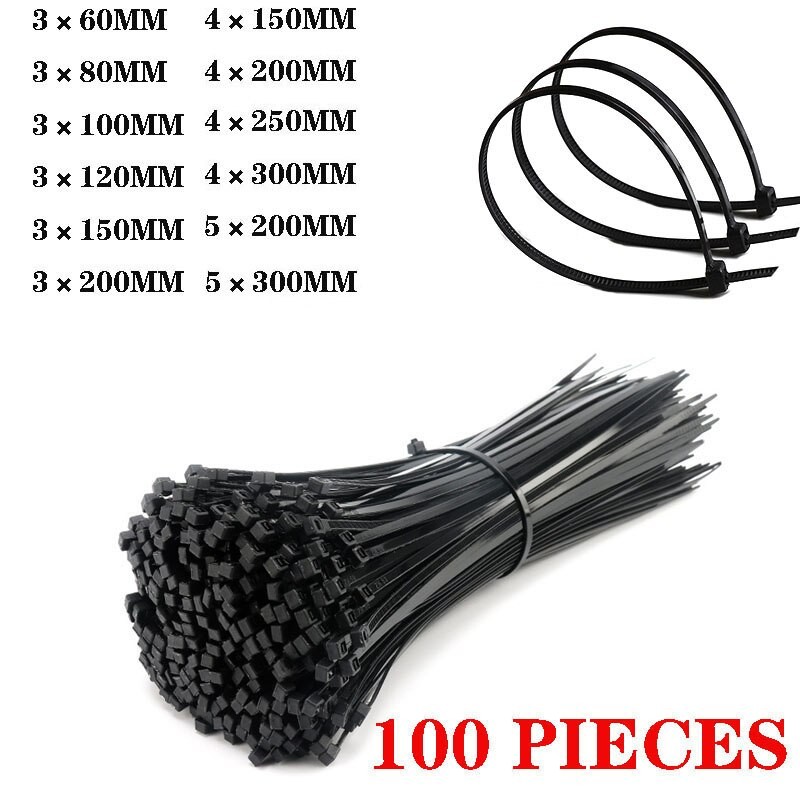 

100 Pieces Nylon Self-Locking Ties Bundling Tape Black Durable Anti-Corrosion and Anti-Freeze High Toughness Bundling Rope Ties