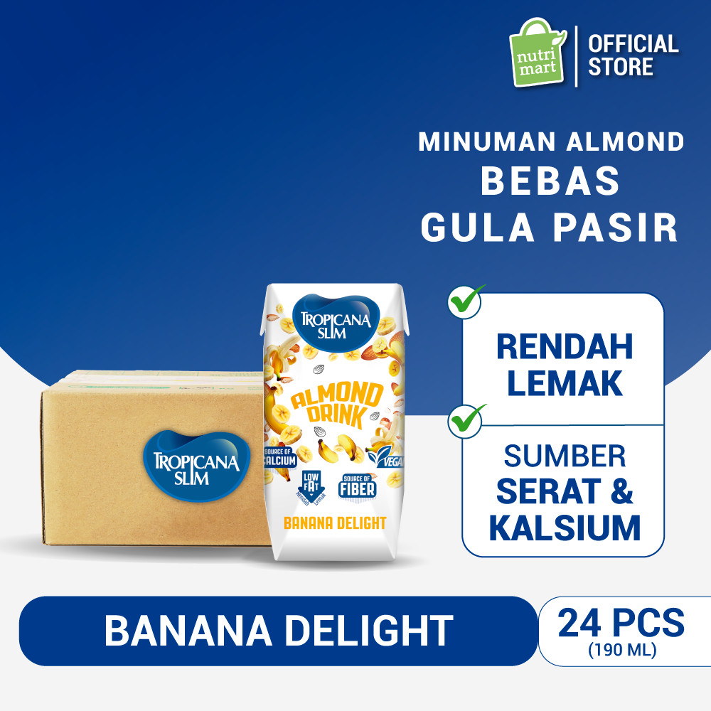 

1 Karton - Tropicana Slim RTD Almond Drink Banana Delight 190 ml (24 Pcs) - Minuman Almond Pisang Bebas Gula