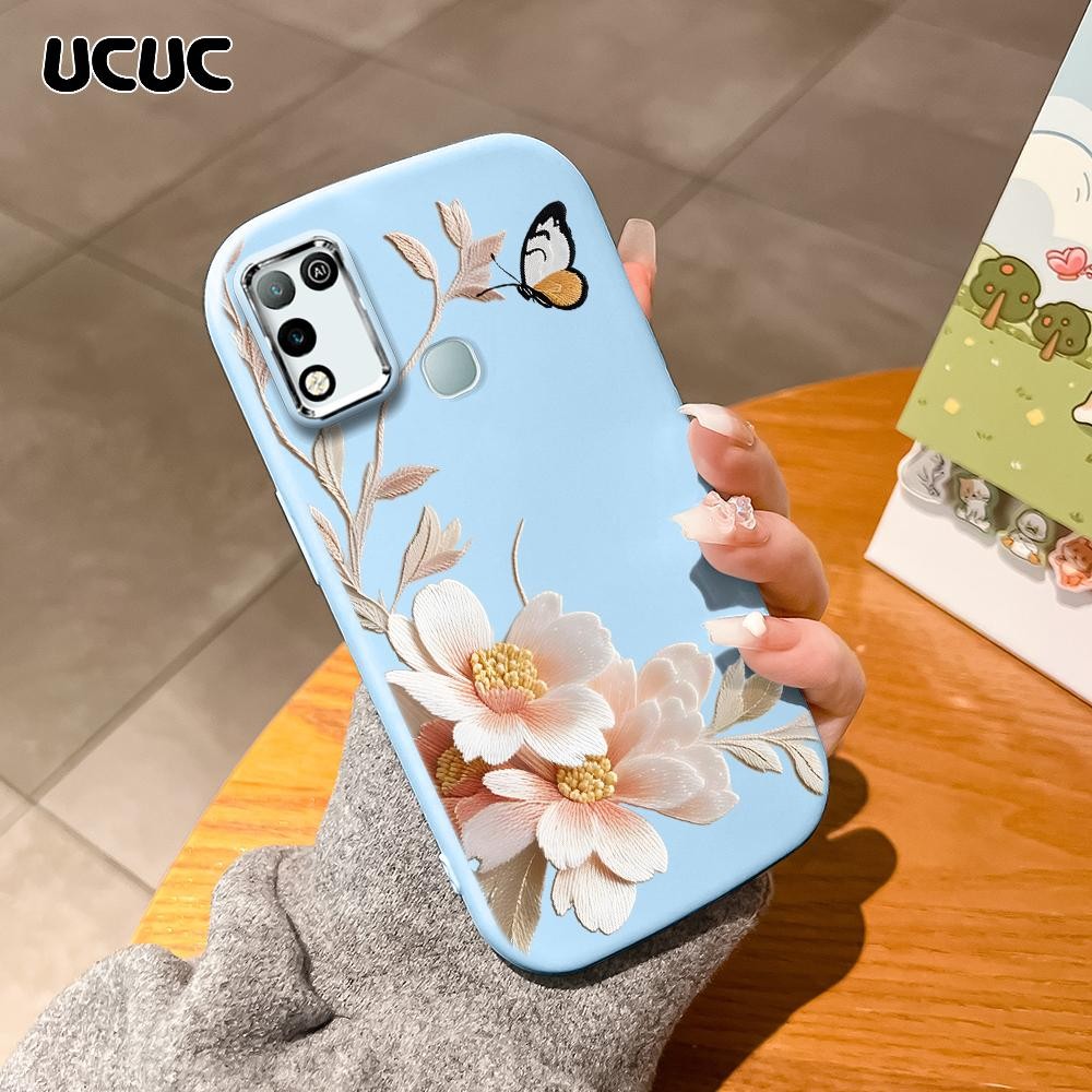 UCUC Infinix Hot 10 Play 11 Play New Original Cartoon Design Silver Edge Lens Fatty Soft Liquid Sili