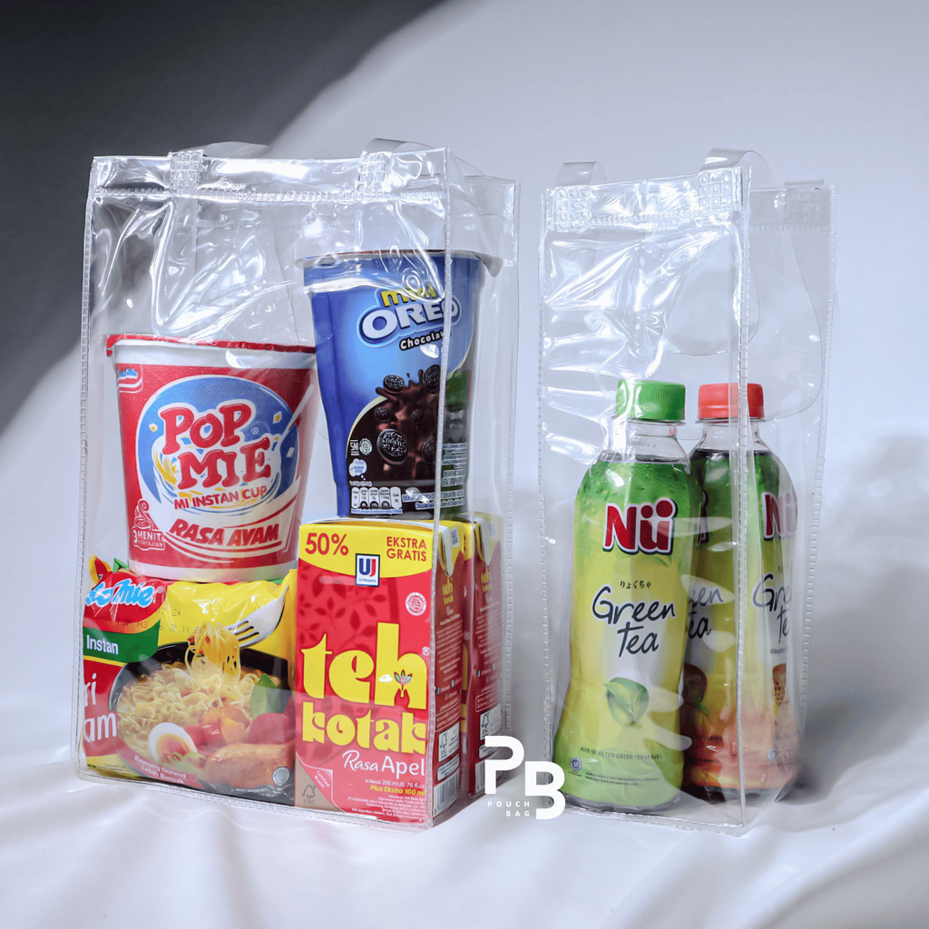 

0.10 TAS TOTE BAG PLASTIK MIKA PVC TEBAL BENING SUPER TRANSPARANT GOODIEBAG HAMPERS SOUVENIR BOTOL KOPI WINE MINUMAN AIR GELAS KOPI MINUMAN GELAS MURAH