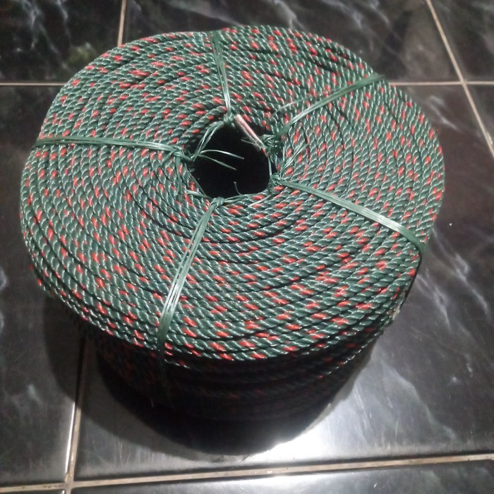

1 Roll Tali Tambang 4mm Hijau Bintik Merah Plastik PE