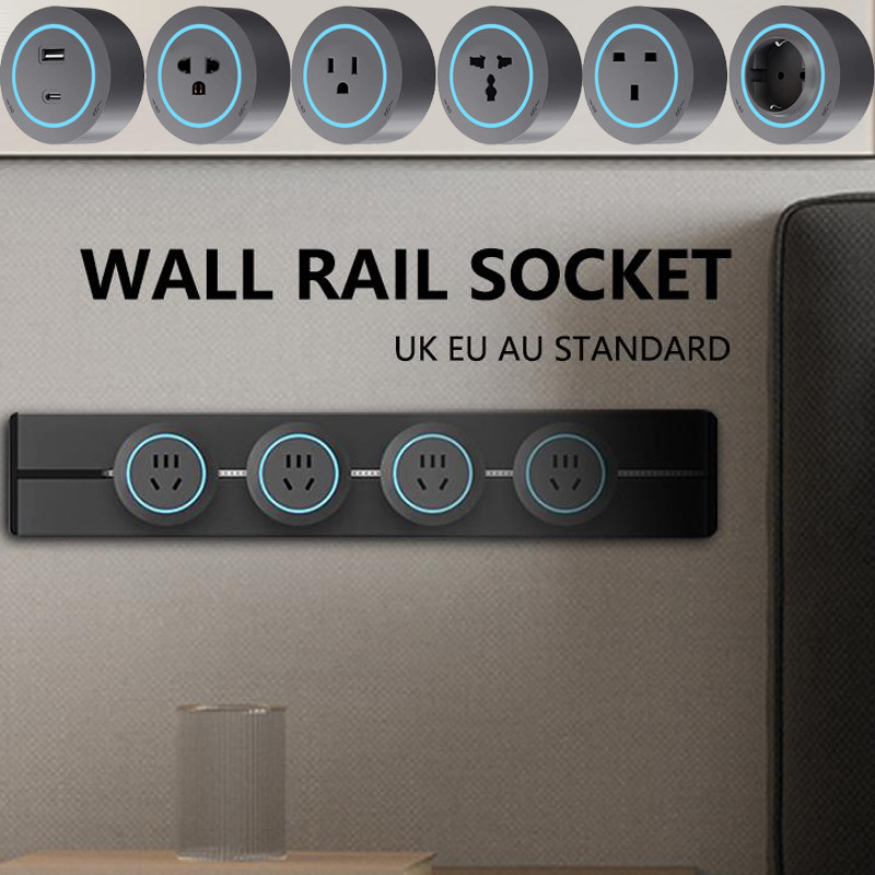 

Rail Socket,UK EU US UN Standard Round Romovable Adapter Home Kitchen Meeting Wall Mounted/embedded Power Track Socket With Usb