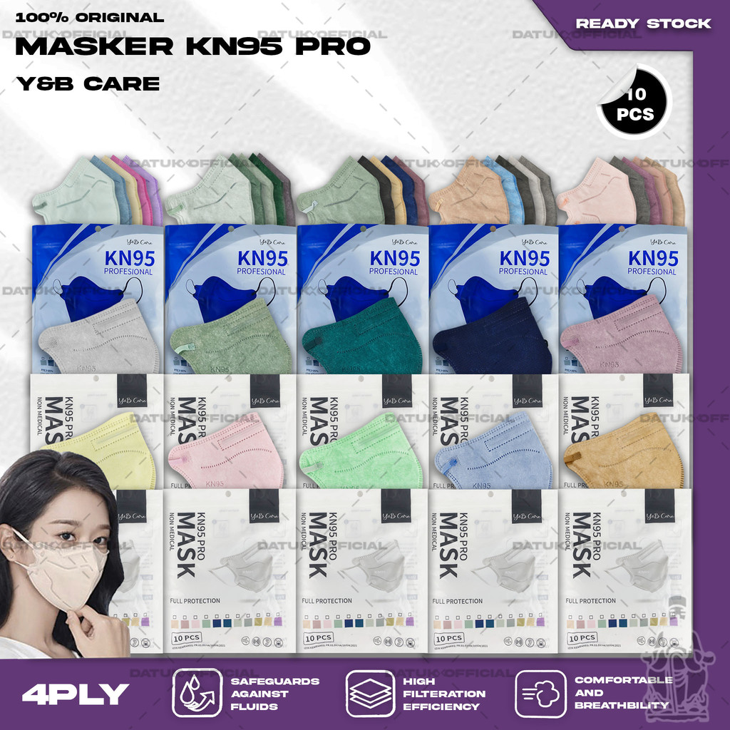 Masker KN95 PRO Y&B CARE 4Ply isi 10Pcs Putih Hitam Warna Warni 95PRO KN 95 PRO 4 Ply Earloop Surgic