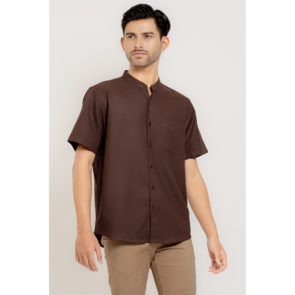 Hassenda Baju Koko Pria Polos Pendek Alzam Walnut
