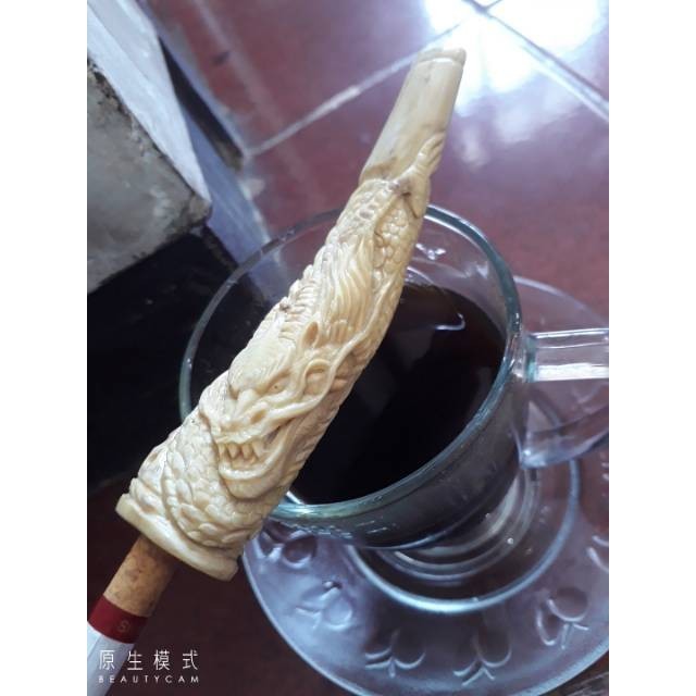 PIPA ONCE GG FOSIL AKAR BAHAR PUTIH UKIR NAGA GALAK