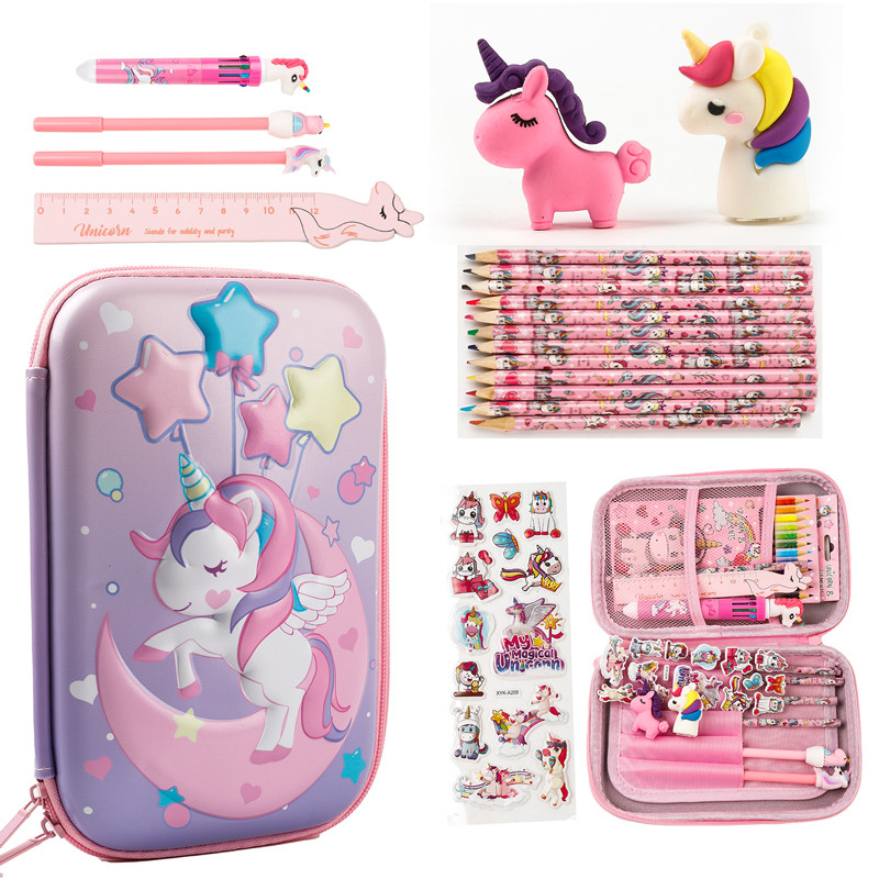 

26Pcs 3D Unicorn/Dinosaur Pencil Cases Stationery Set School Pink Pencil Case for Children EVA Pen Box Pouch Boy Girl Cute Gifts