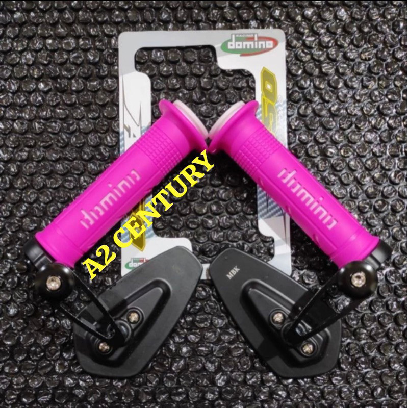 Paket Spion Jalu Oval Kaca Kebiruan Plus Handgrip Sisik pink Universal Semua Motor Bisa Di Pakai Xin