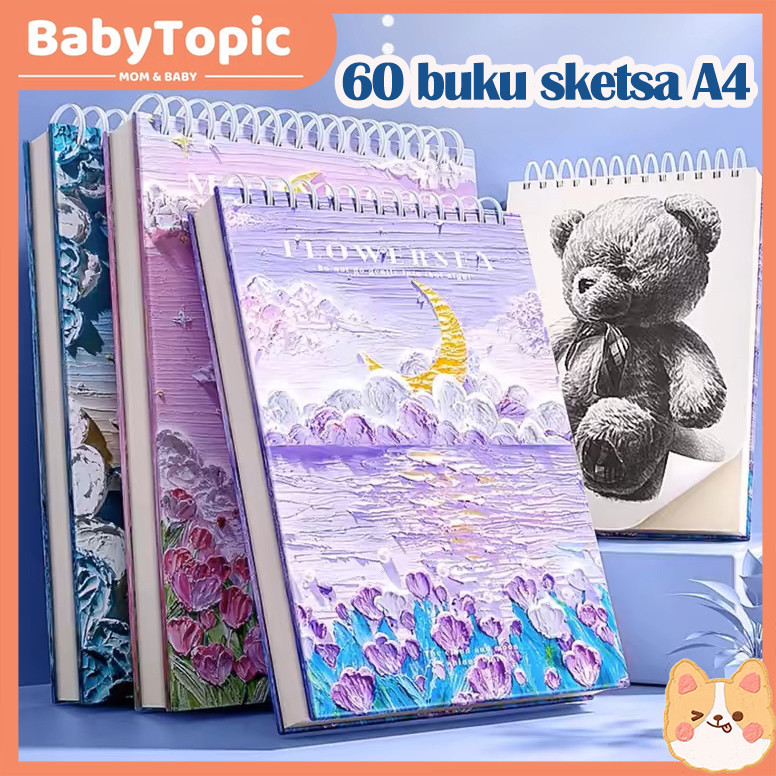 

【COD】 Sketchbook A4 Aesthetic Buku Gambar Vertikal Jilid Spiral 60 Lembar/120 Halaman