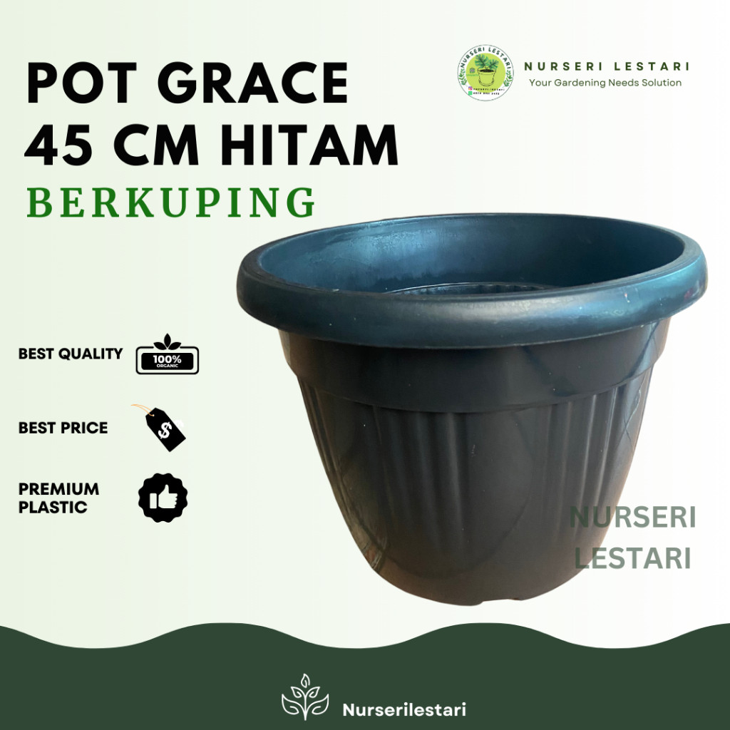 Pot Bunga Plastik Besar Jumbo Pot Plastik Besar Hitam Polos GRACE 45 Hitam