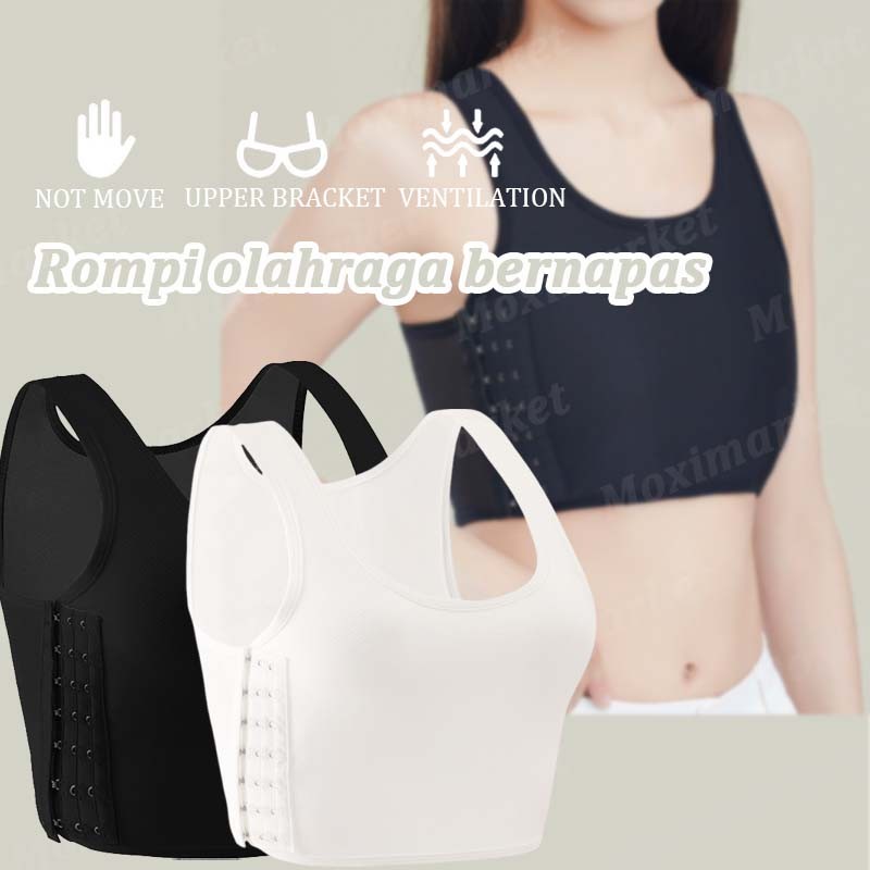 Tank Top Olahraga Bernapas Breast Binder chest binder/ perata dada Kait samping half Tank Top Olahra