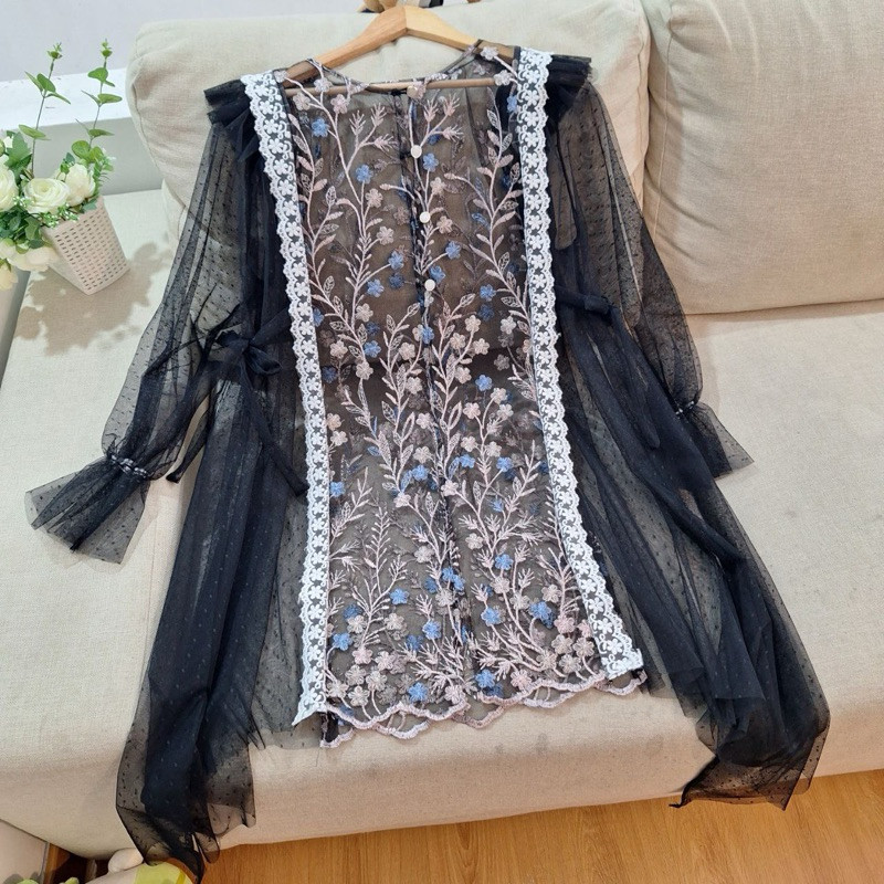 Azura carissa tunik outer dotty - koleksi lebaran outer kekinian kebaya lace baju brukat tunik lebar