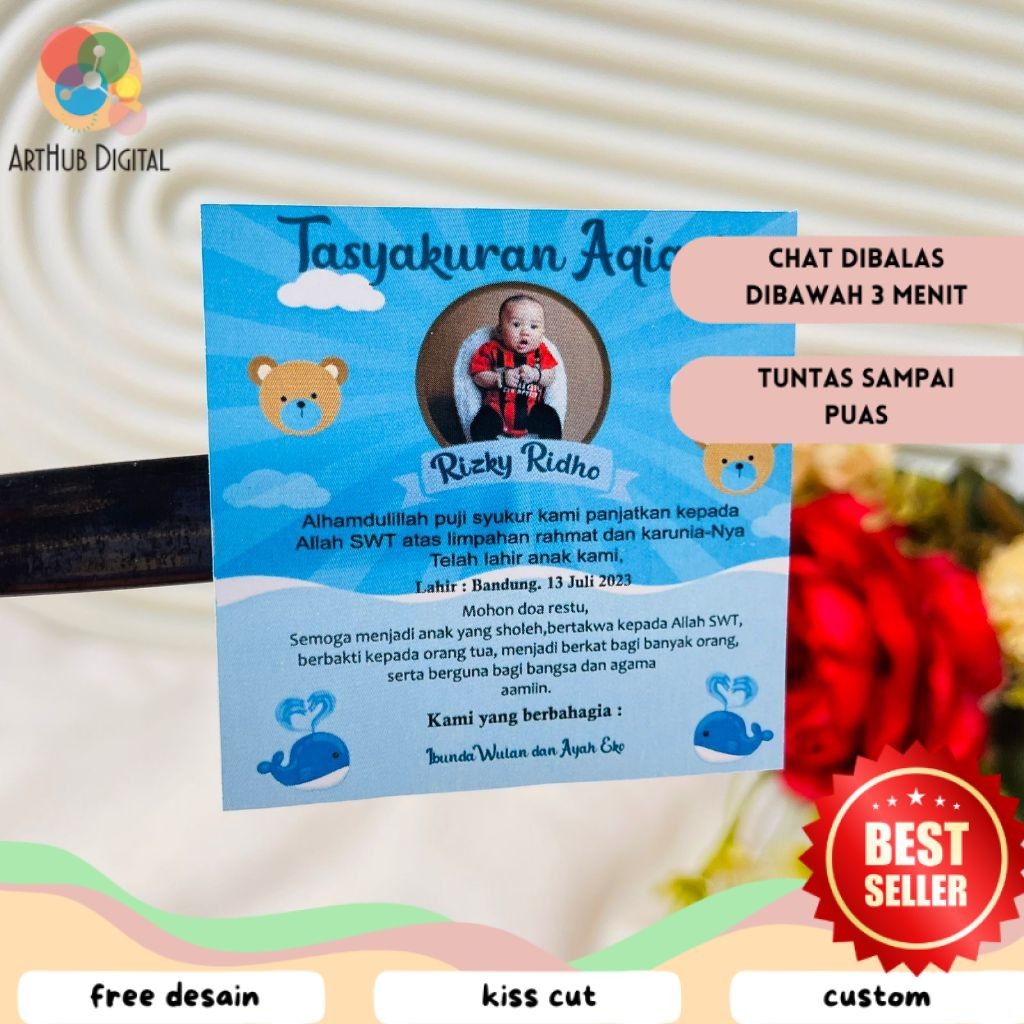 

AHD 9-15 Sticker Tasyakuran Aqiqah Bayi Stiker Ikkah Iqqah Qiqah Anak Bentuk Kotak Uk.Besar