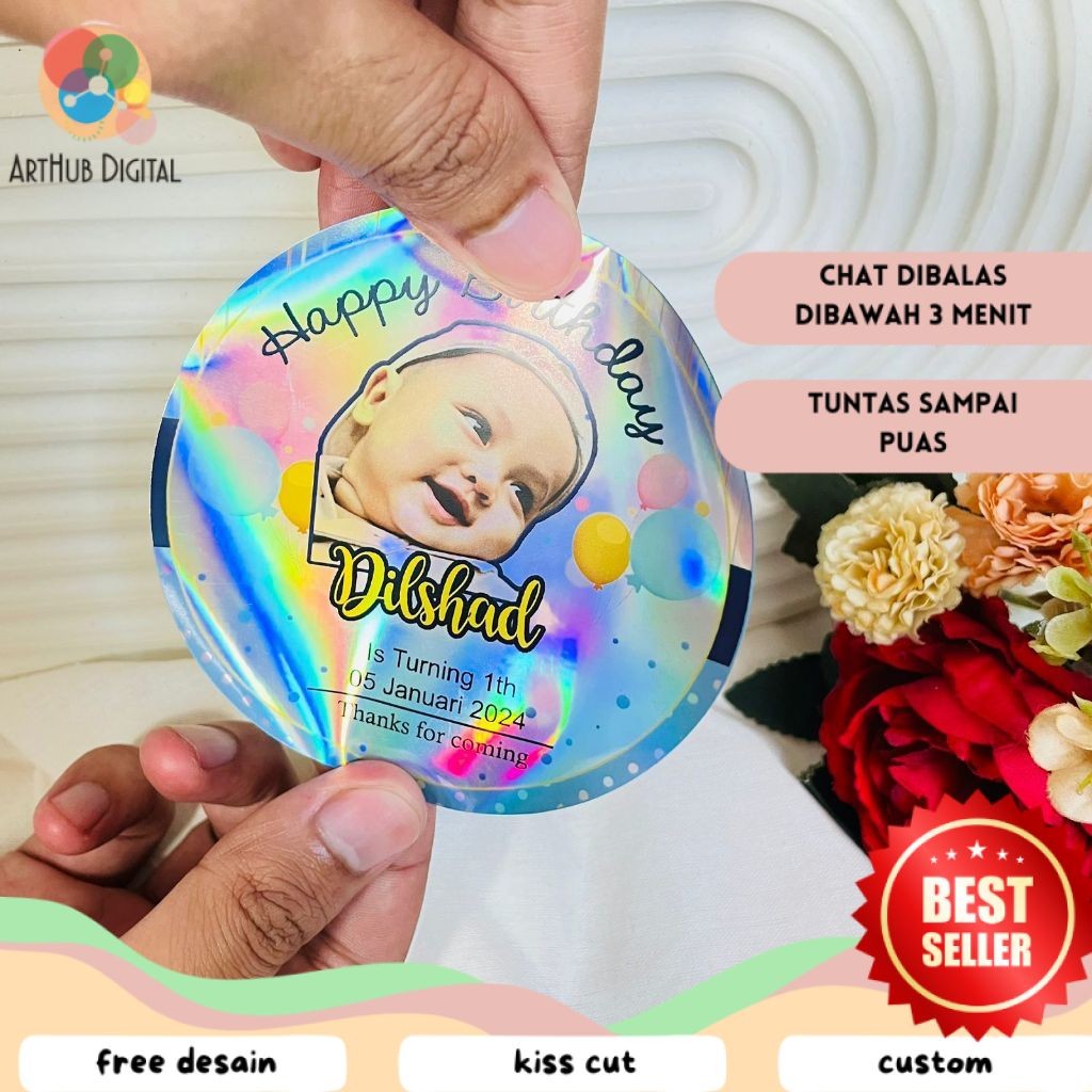 

AHD 5-8 Stiker Hologram Ulang Tahun Anak Sticker Label Undangan Happy Birthday Uk.Sedang