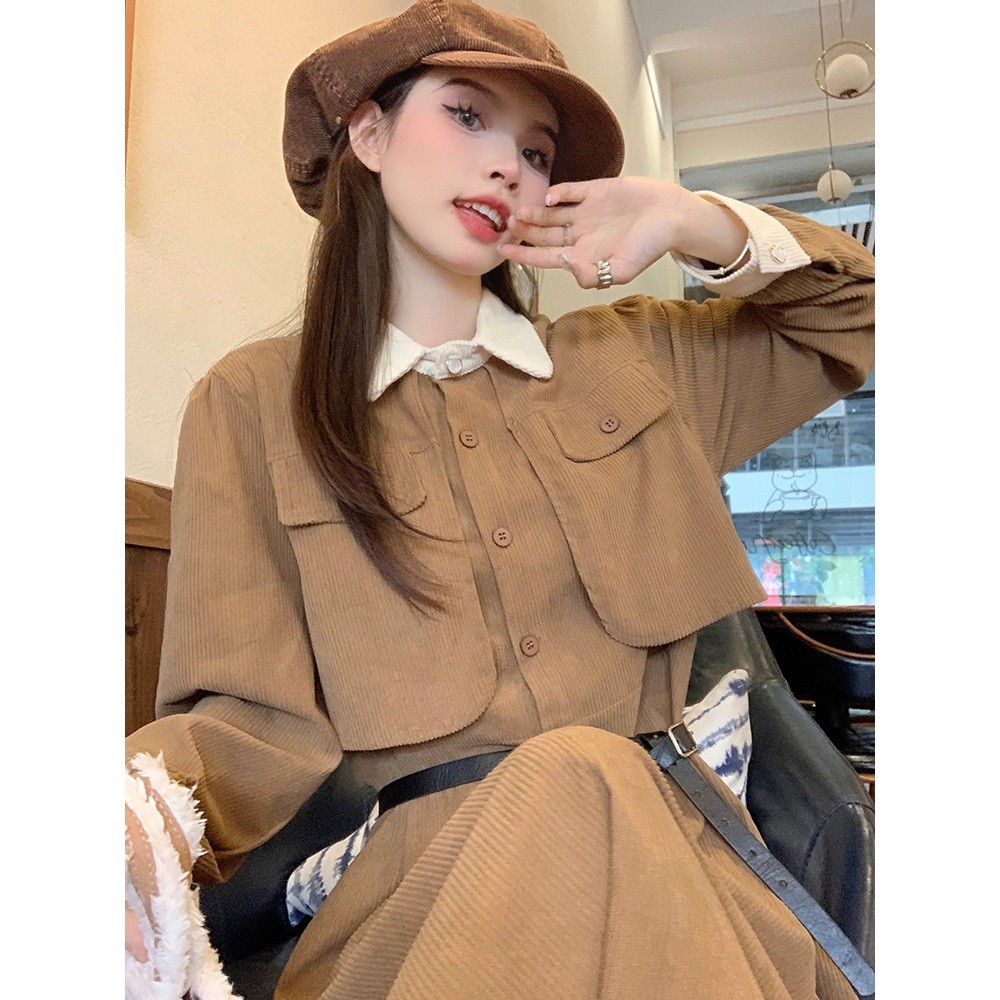 Long Dress Hijab Friendly Model Kalem Feminim Gaya Kafe Aesthetic Dress Vintage Korea Lengan Panjang