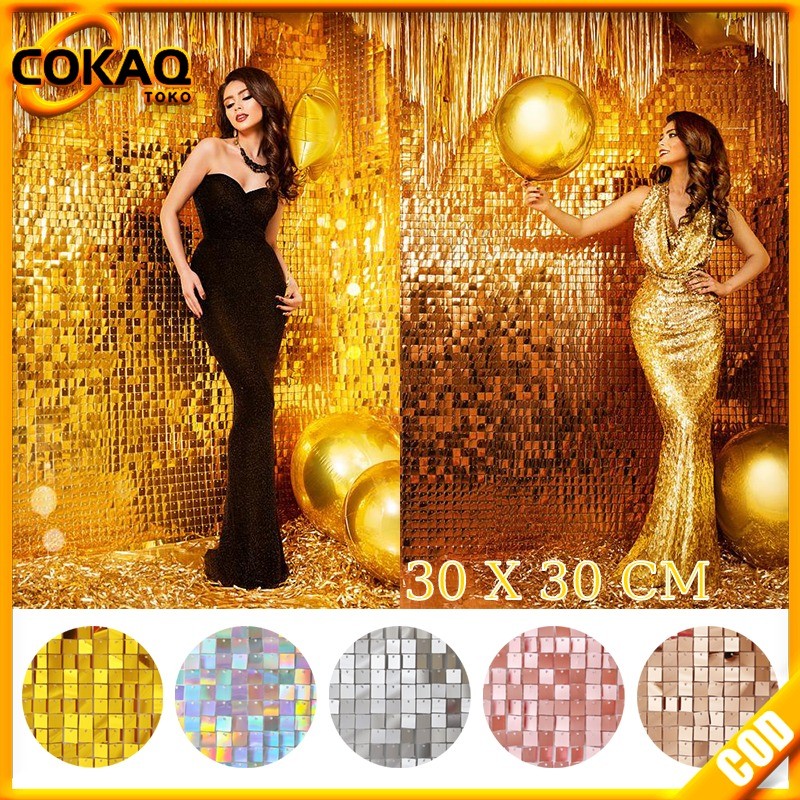 COKAQ 30*30CM Sequin Shimmer Tile Wall Panel Backdrop Sequin Panel Backdrop Backdrop Ulang Tahun