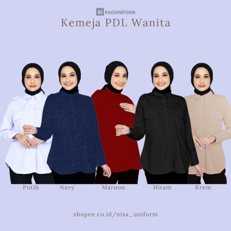 Kemeja PDL Perempuan Lengan Panjang/Kemeja Kerja Wanita/PDL Custom Bordir/Baju PDL Lengan Panjang