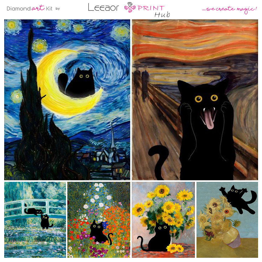

5D Diamond Painting Funny Cute Black Cat Play Series Picture Embroidery Cross Stitch Kit Mosaic Picture Room Decor Picture Gifts