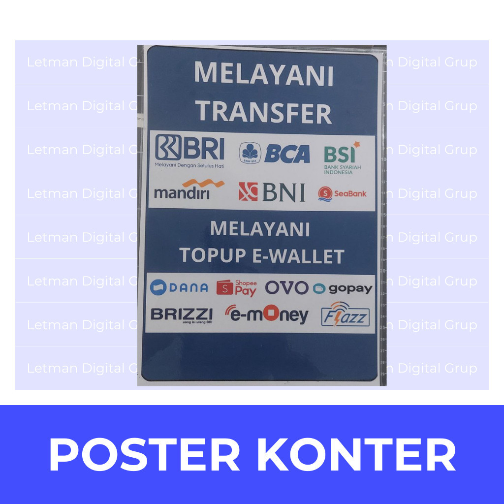 Poster Konter Melayani Transfer dan Top-Up E-Wallet | Dekorasi Konter, Cetak Poster Termurah