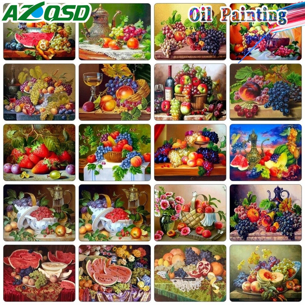 

AZQSD Oil Painting By Numbers Set Fruit Flower Framed Art Picture Drawing On Canvas Kitchen Floral 40X50Cm Home Wall Artwork