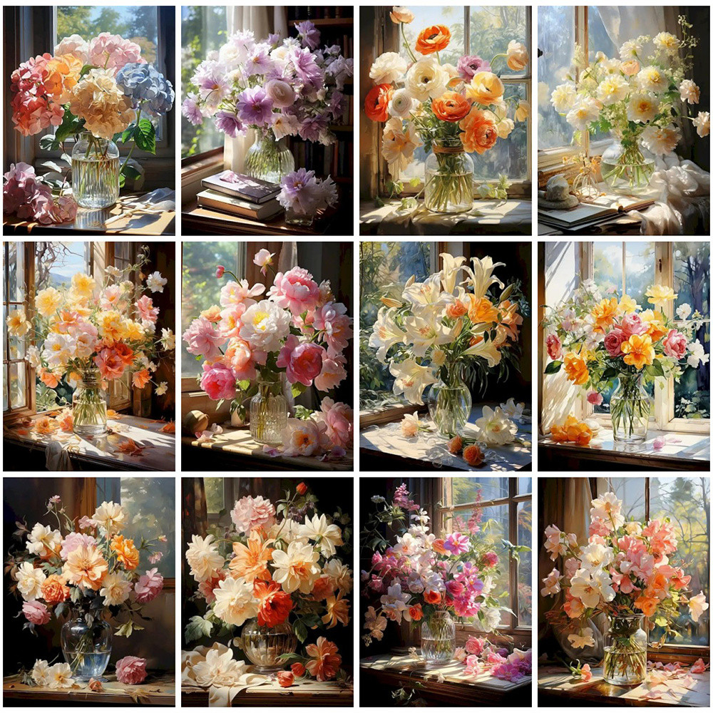 

MomoArt Paint By Number Rose Flower Fruit Pictures By Numbers Peony Vase Oil Painting Window Diy Gift Hand Paint Kits On Canvas