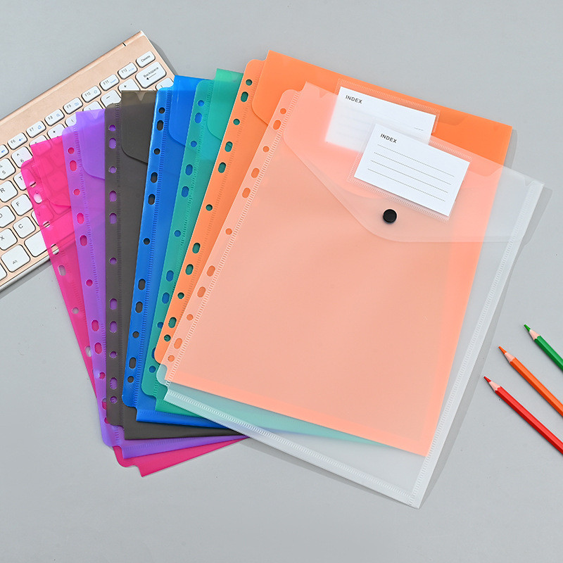 

A4 Plastic Punched Pockets with Button Closure for Home Office and School Files 11 Hole Binder Envelopes Folders Organizer