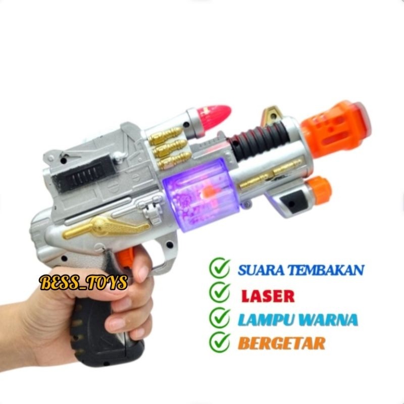 PALASTONESHOP Mainan Anak Tembakan Laser Sound Gun Baterai Berlampu Getar XTS-3040 / CF-927