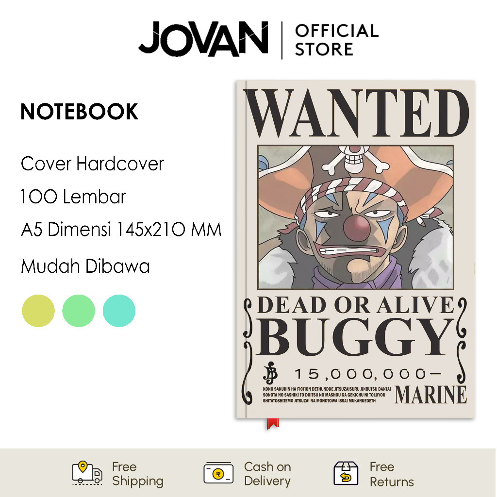 

Notebook Hardcover Custom One Piece Bounty Buggy Buku Tulis Catatan Note Agenda Planner Jurnal Diary Notebook Anime