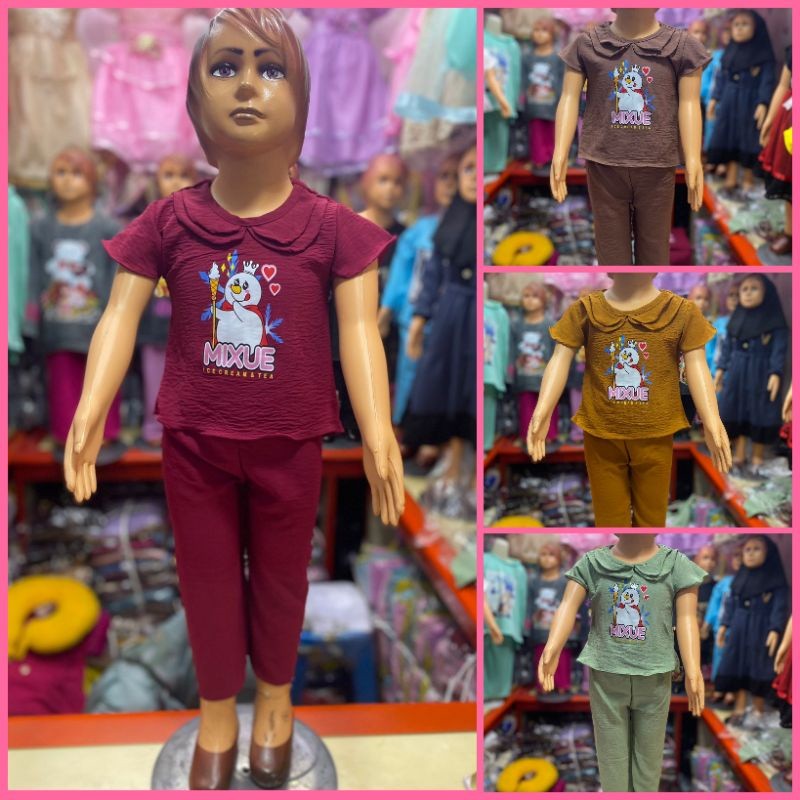 SELILINGSHOP SETELAN MIXUE ANAK/SETCEL CRINKLE MIXUE ANAK PEREMPUAN USIA 1-2 TAHUN/BAJU MIXUE CRINKL