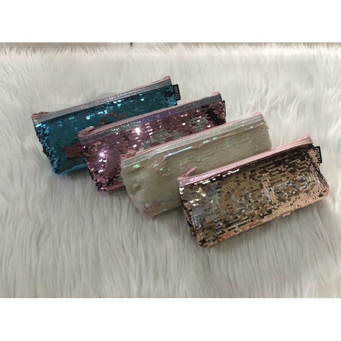 

[New Collection]PROMO Kotak Pensil / Kotak Kosmetik Sequin Usap Manik - Biru