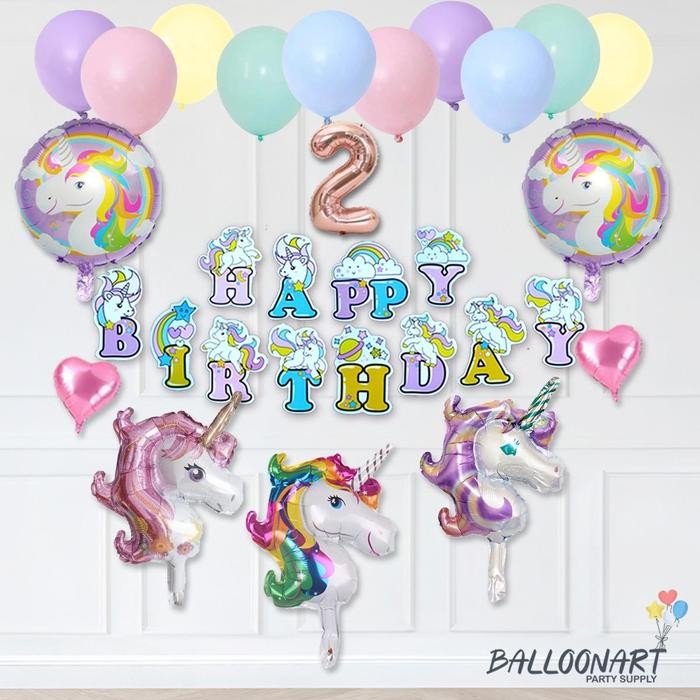 [[New Collection]] UNICORN SIMPLE DEKORASI SET/BALON FOIL/DEKORASI ULANG TAHUN ANAK PEREMPUAN Gold R