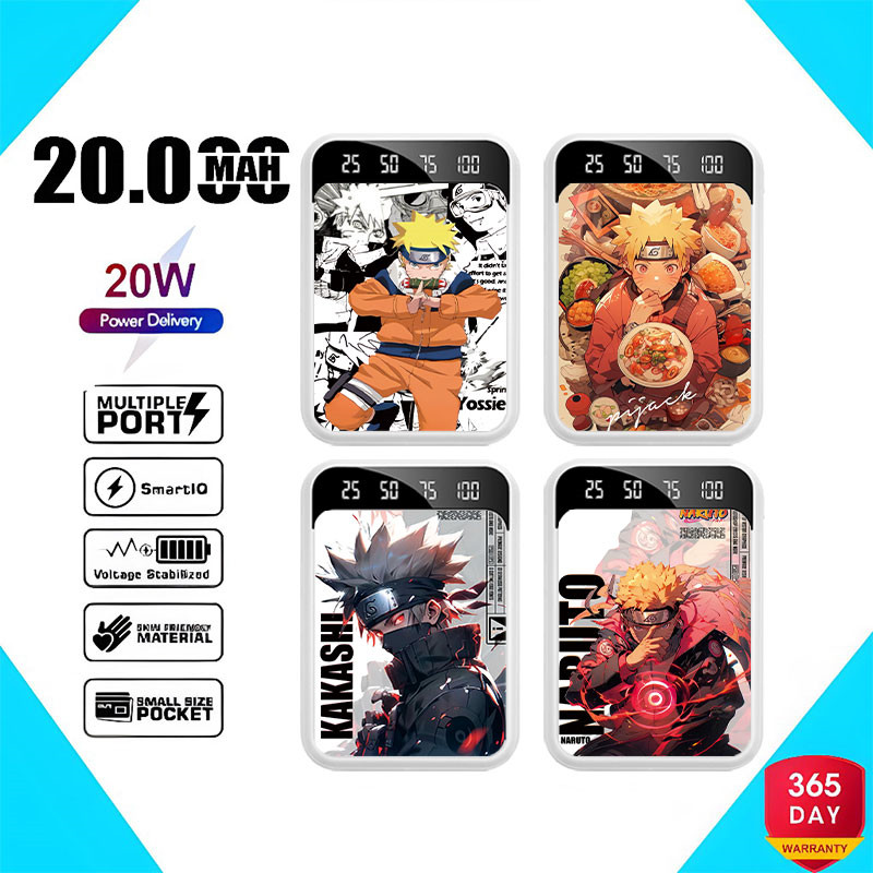 PowerBank 20000mAh Colorful Manga Naruto Lightning Fast Charging Input Port Type C Micro Android USB
