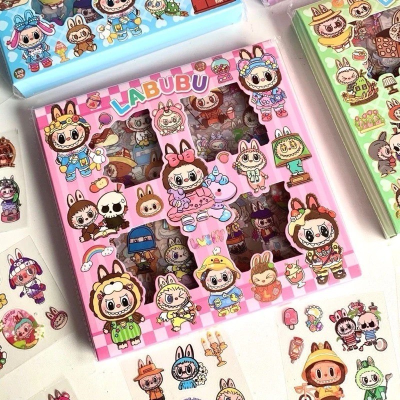 

Sticker Labubu isi 100 Pcs/Box Decorasi Gelas Buku Waterproof Anti Air Sticker Karakter