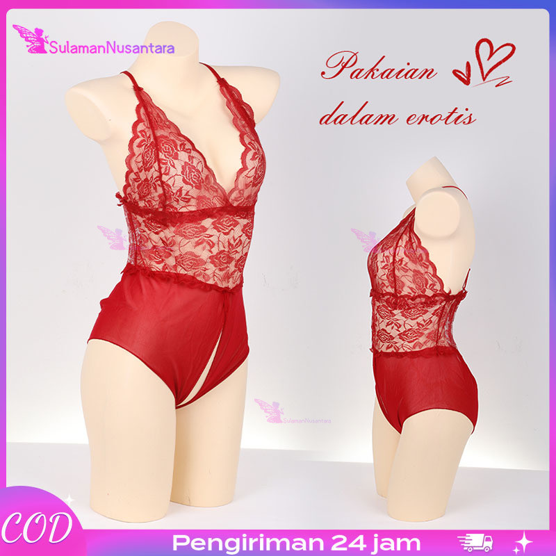 Piyama wanita seksi/Hitam/Merah (ukuran M) Lingerie Full Brukat (ATAS) Transparan Sexy/Perspektif Te