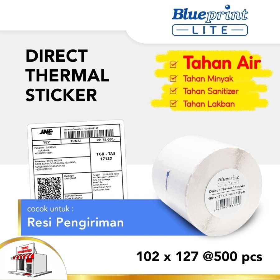 

Blueprint Lite Direct Thermal Sticker 102 x 127 isi 500 Resi Olshop Label Pengiriman Barcode 102x127