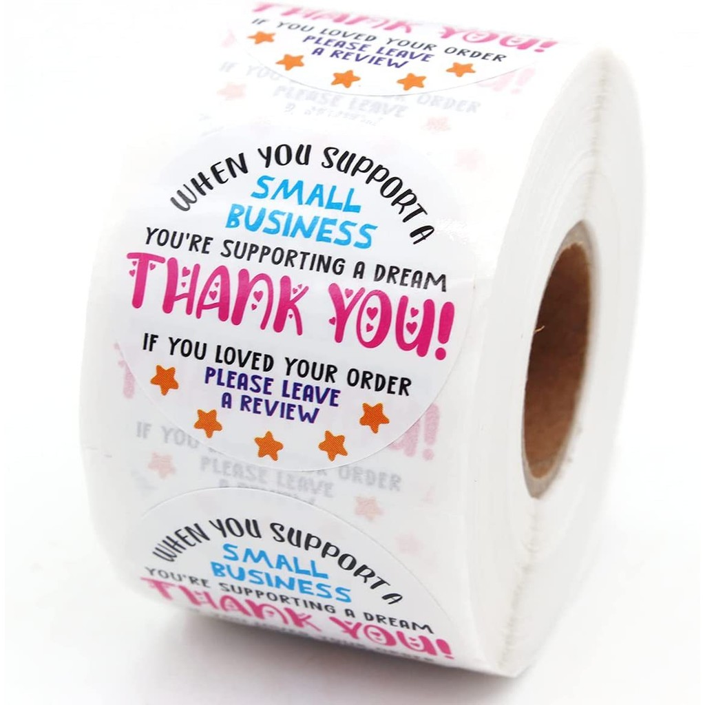 

500pcs 5 Stars Feedback Stickers Roll Please Leave a Review Sticker for Small Business Package White Thank You Stickers 1.5 inch