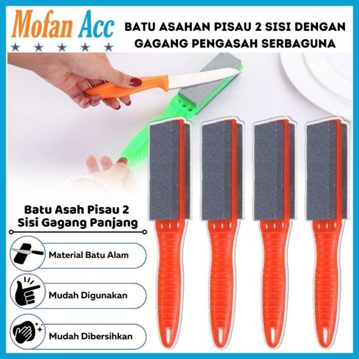 Batu Asah Pisau 2 Sisi Gagang Panjang / Alat Pengasah Penajam Peruncing Gunting Golok Arit Pacul Sab