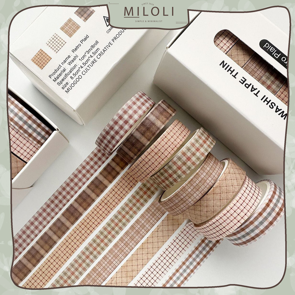 

[MILOLI] 8 Rolls WASHI TAPE THIN RETRO Deco Masking Tape Jurnal DIY Scrapbook - A0071
