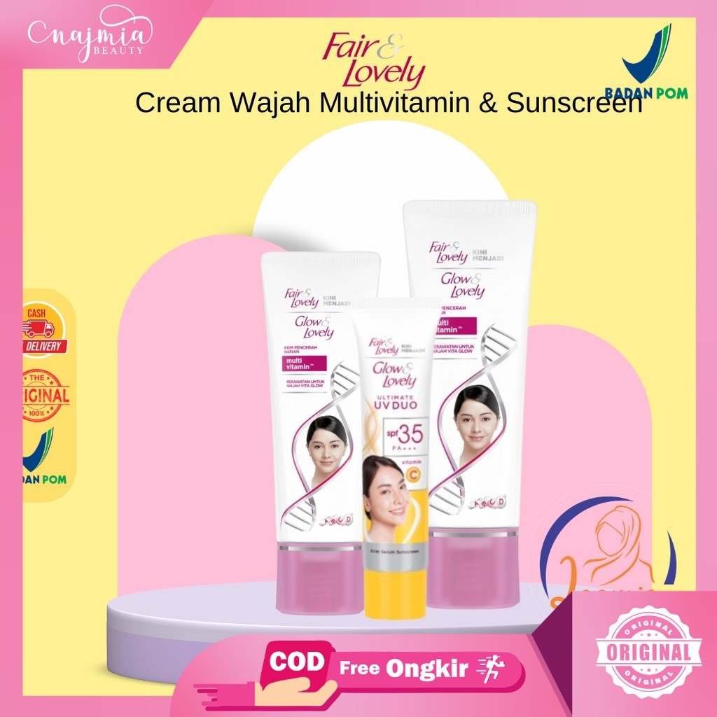 Najmia 2 - Derma Glow Fair And Lovely Cream Wajah Multivitamin 23g 46g , Sunscreen 20g 40g - Glow & 