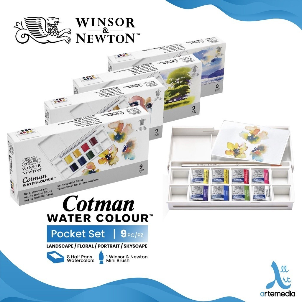 

Winsor & Newton Cotman Watercolour Half Pan Set 8 – Cat Air Pocket Set untuk Portrait, Landscape, Skyscape, Floral & Metallic