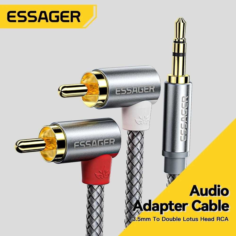 ESSAGER Kabel Audio Jack 3.5mm to RCA Double Lotus Elbow Adapter 3M