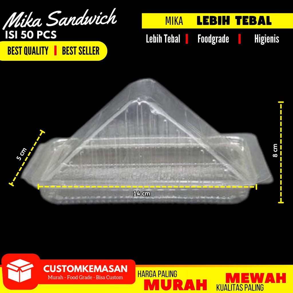 Mika Sandwich Segitiga isi 50pcs /  Tempat Tray Kotak Mika Sandwich / Mika Roti Lapis Roti Bakar Seg