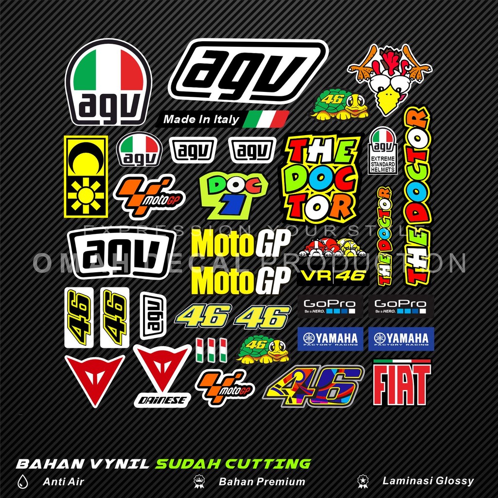 

STICKER PACK RACING AGV STIKER AESTHETIC VR46 ROSSI ANTI AIR STICKER LAPTOP CASE HP STIKER HELEM