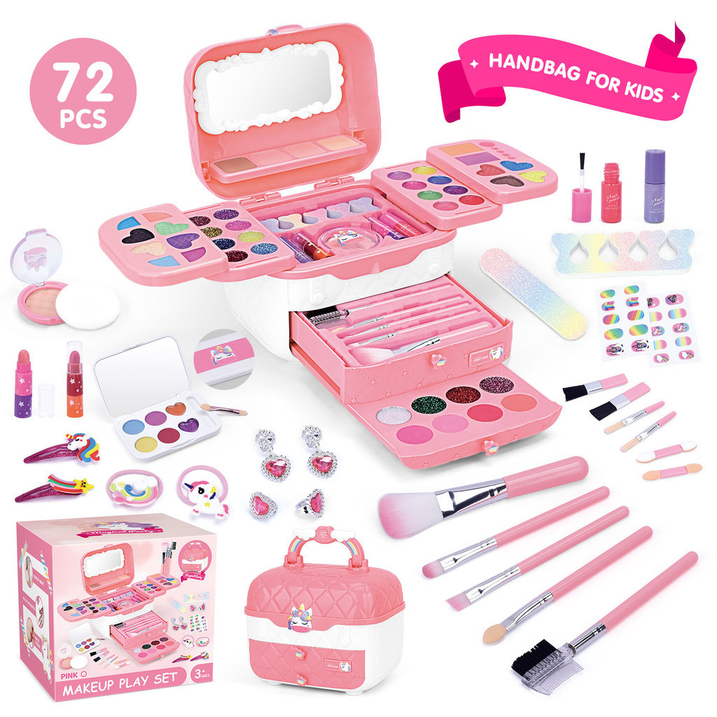 100% Asli 72Pcs Mainan Kosmetik Kecantikan Anak Kasus Peralatan Kotak Make Up Set untuk Gadis Ulang 