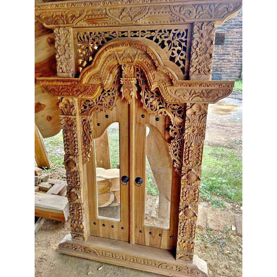 Pintu Jendela Gebyok Ukir Jati Kaca Putih